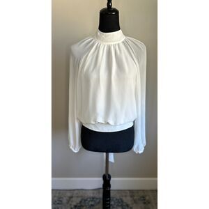 Rebecca Minkoff Women's White Sheer Chiffon Minimalist Retro Glam Blouse Size L